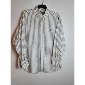 Ralph Lauren Men's XL Blake Blue/White/Yellow Stripped Button Long Sleeves Shirt